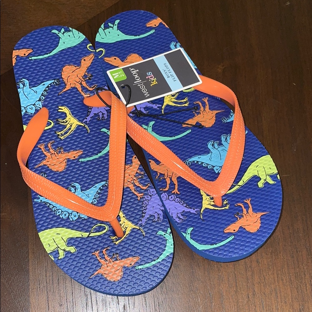 Kids Dinosaur Flip Flops - Blue and Orange